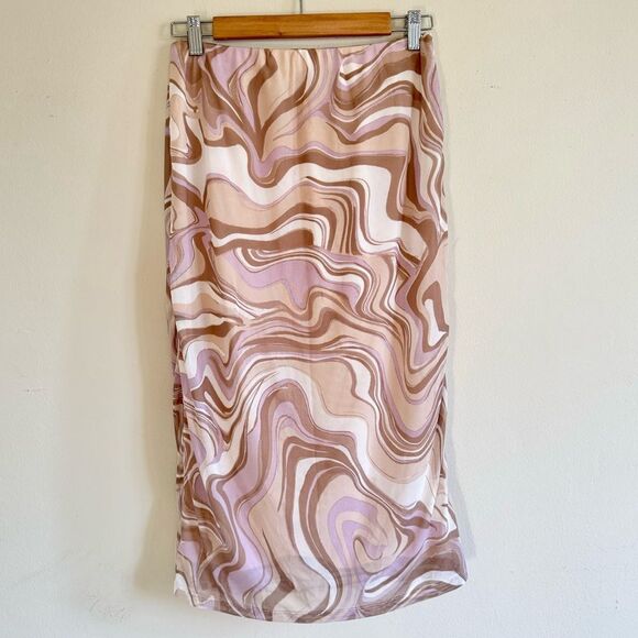 AFRM pink Mesh Matching set marble swirl skirt long sleeve top S - Picture 3 of 5